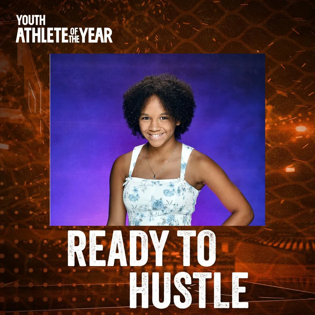 Youth Athlete of the Year feature graphic showing Abigail Jackson ready to hustle